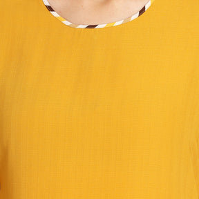 Yellow Round Neck Kurta With Embroidered Slit