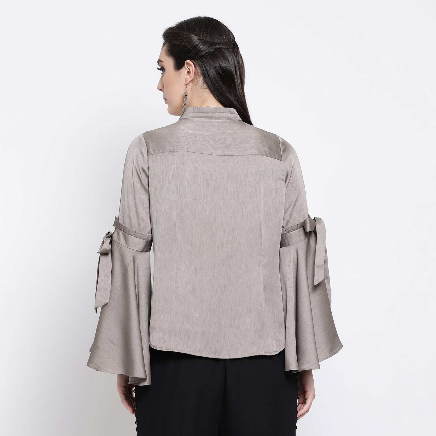 Grey Top With Bell Sleeve