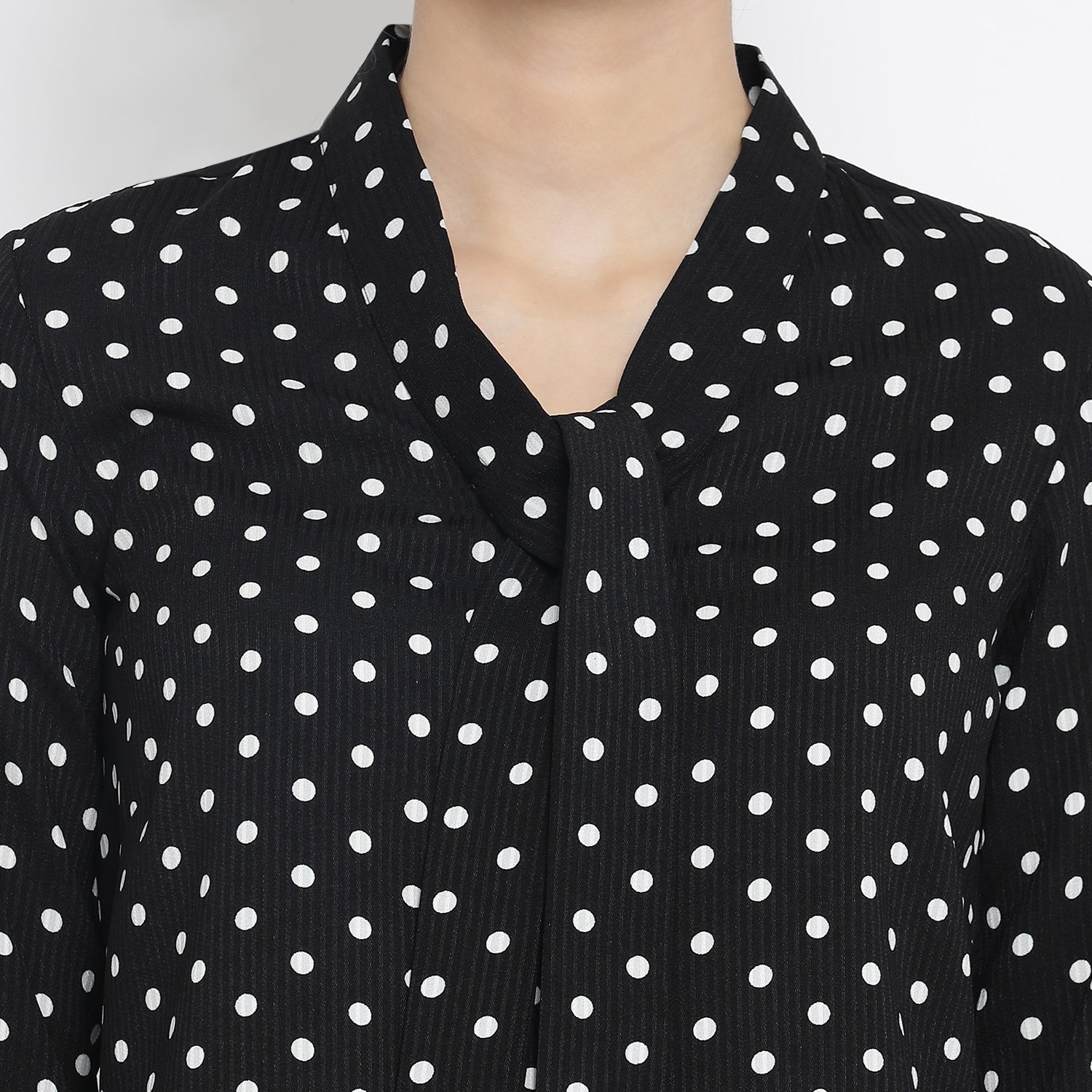 Black And White Polka Top With Tie Knot