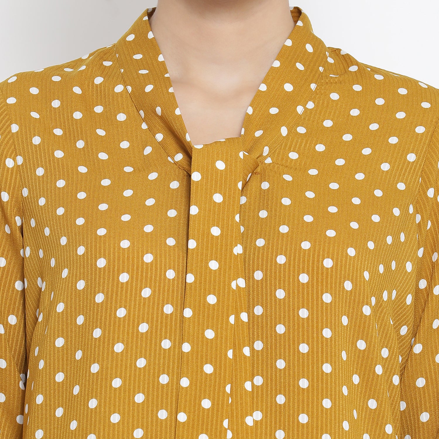 Yellow And White Polka Top With Tie Knot