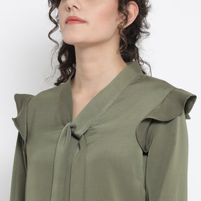 Olive Green Top With Tie Knot
