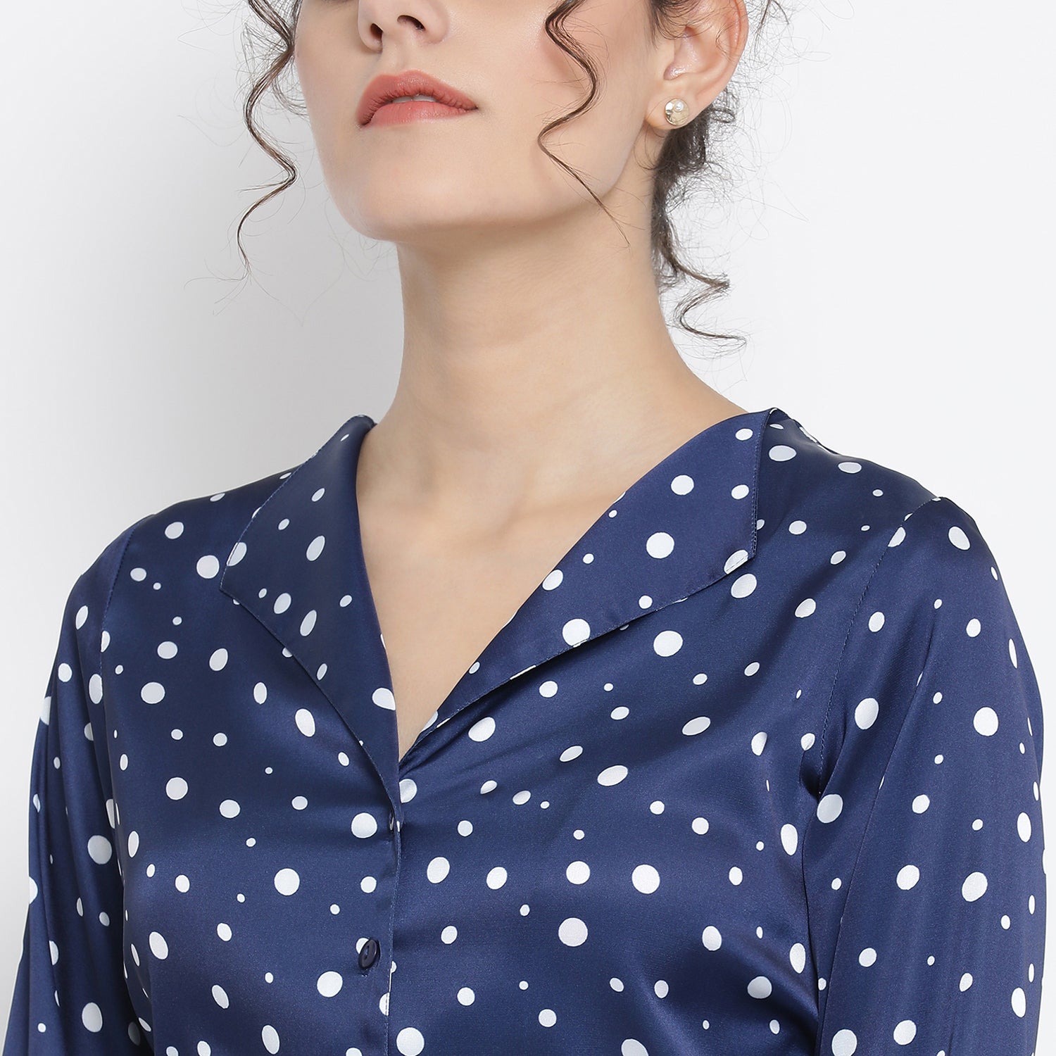 Blue White Silk Polka Top