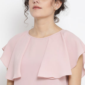 Pink Georgette Top With Drape Shoulder