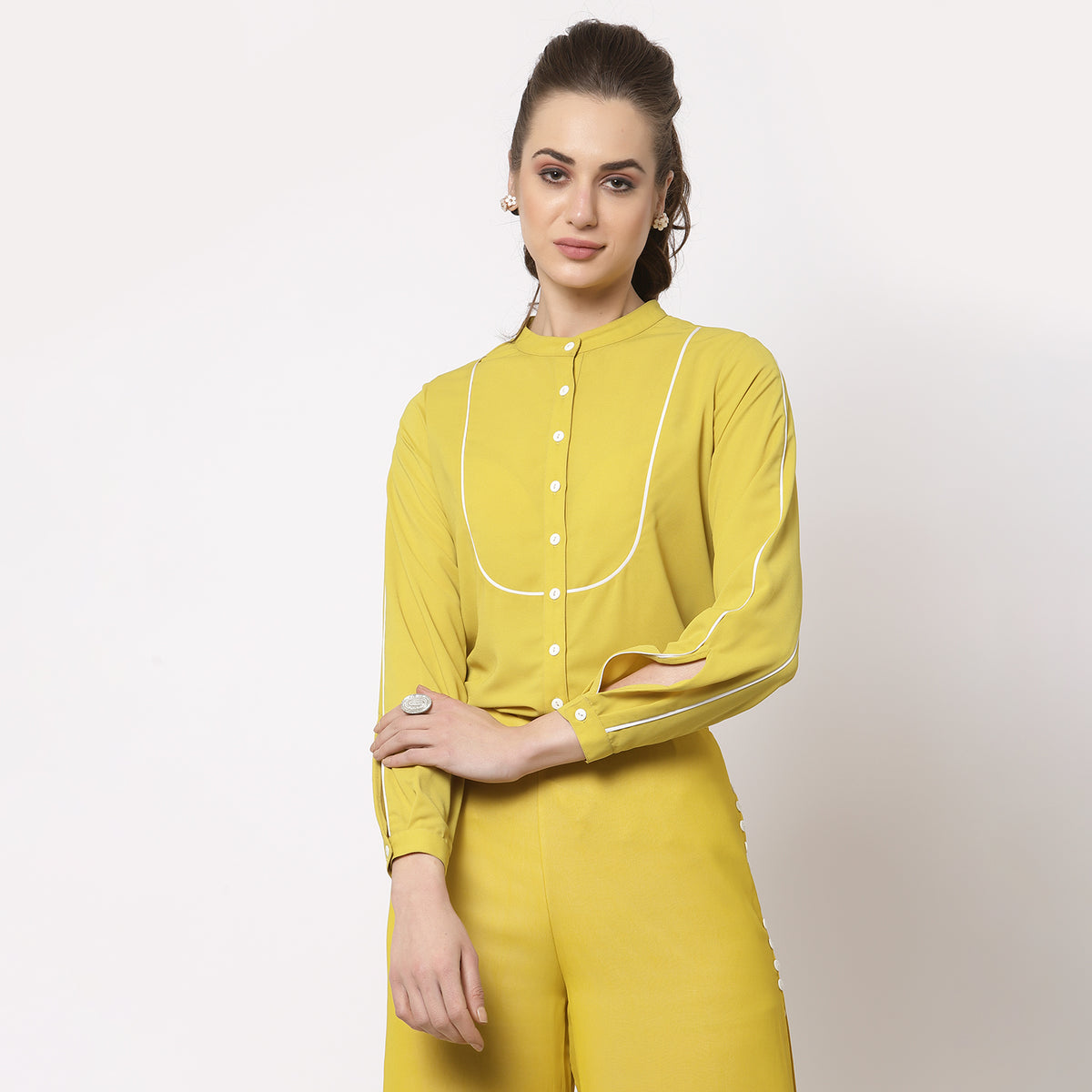 Yellow Top With White Piping
