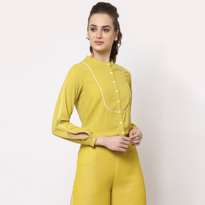 Yellow top with white piping