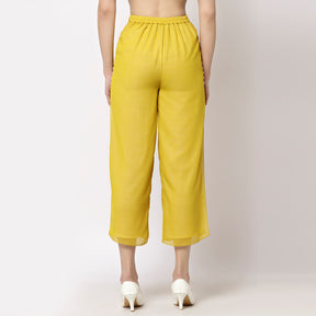 Yellow white crepe georgette plazzo with slit