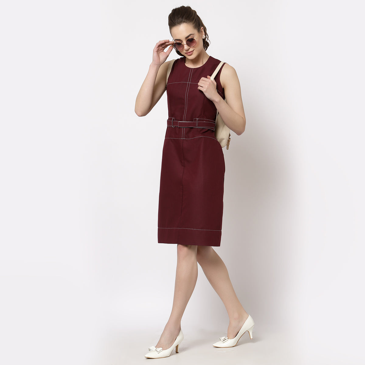 Maroon office clearance dress