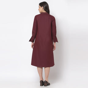 Maroon Dress With Quilting on Flap & Collar
