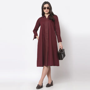 Maroon Dress With Quilting on Flap & Collar