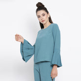 Teal Top With Pleated Cuff By Office & You