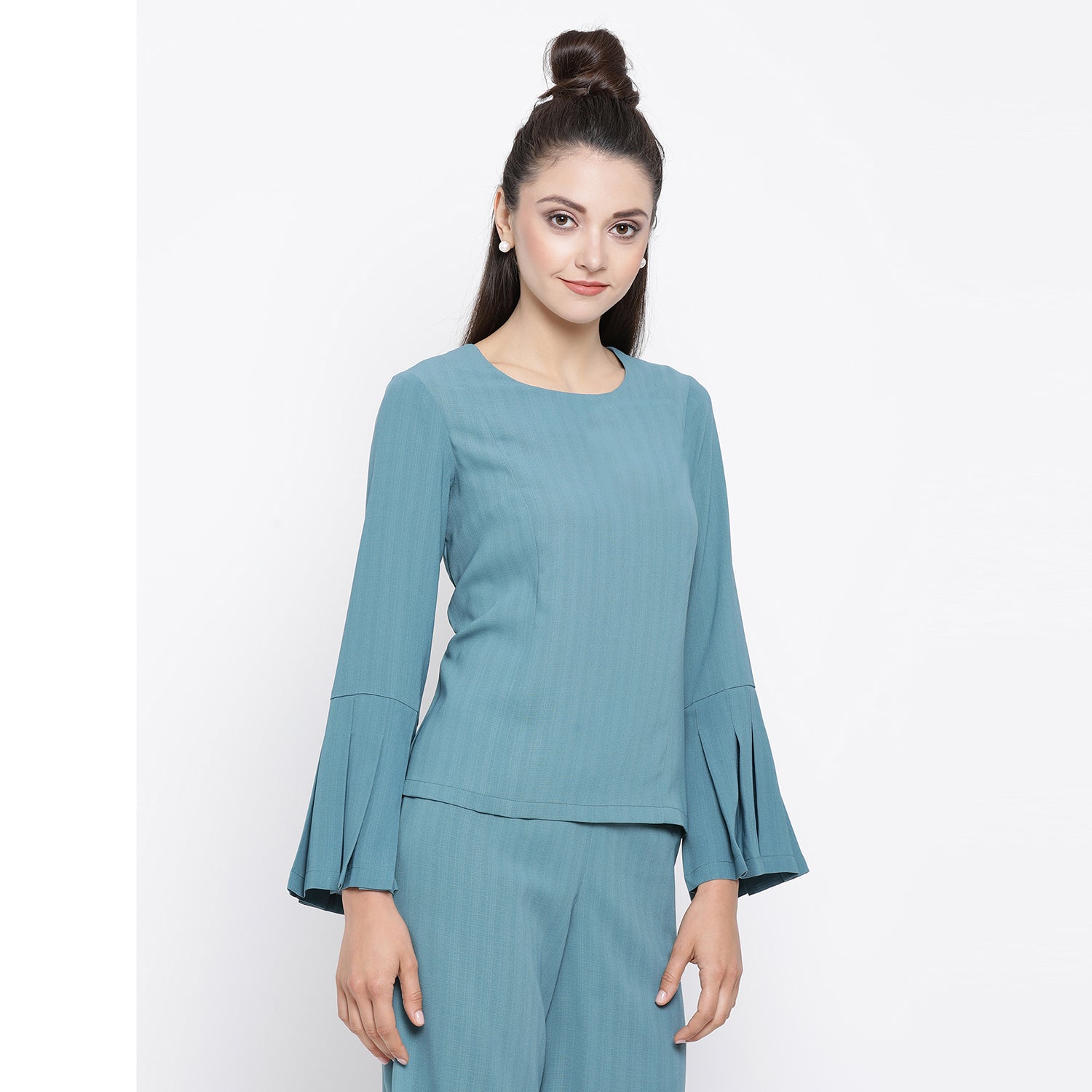 Teal Top With Pleated Cuff By Office & You