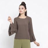 Beige Top With Pleated Cuff