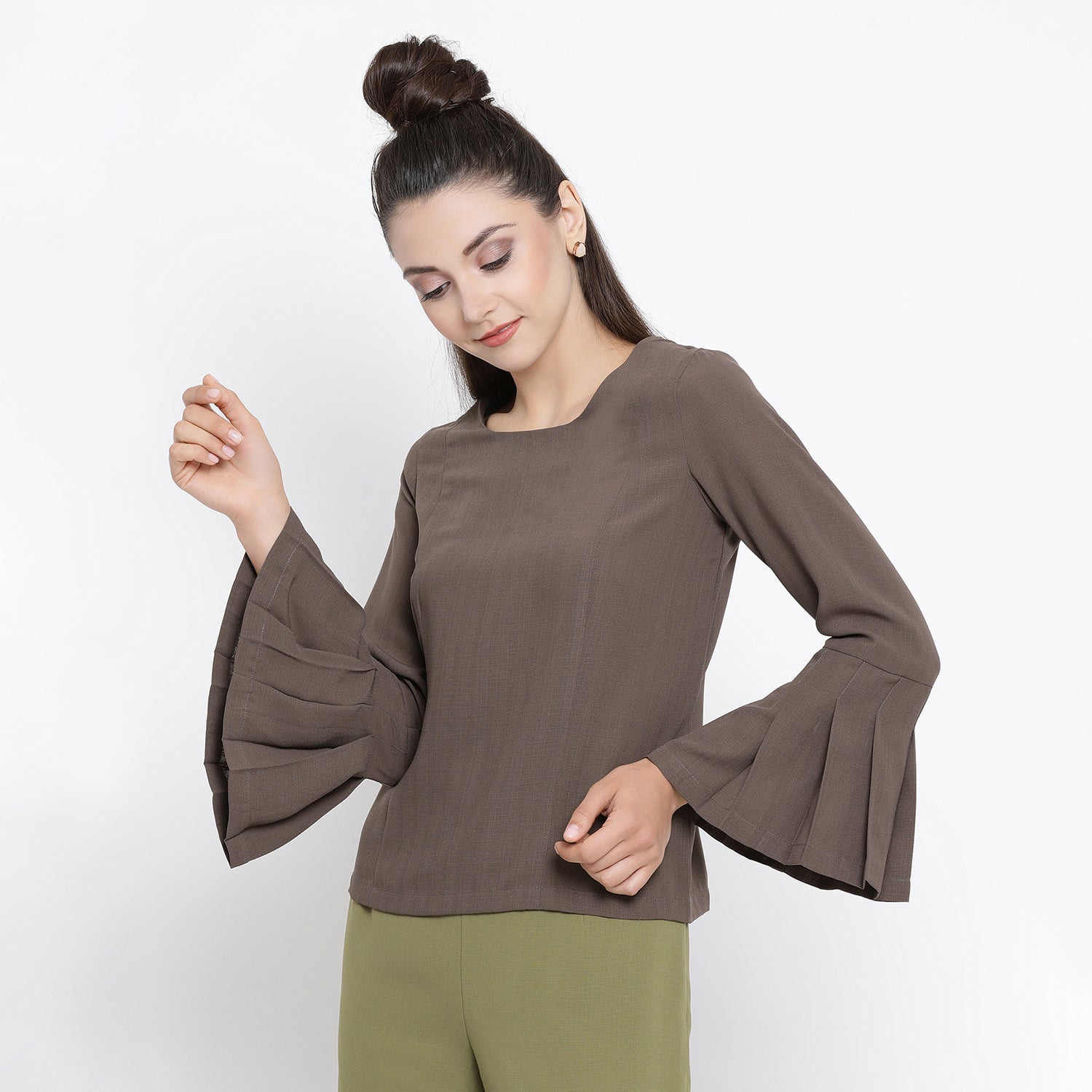 Beige Top With Pleated Cuff