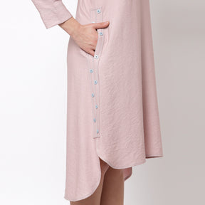 Pink Linen Kurta Style Tunic With Buttons