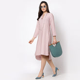 Pink linen kurta style tunic with buttons