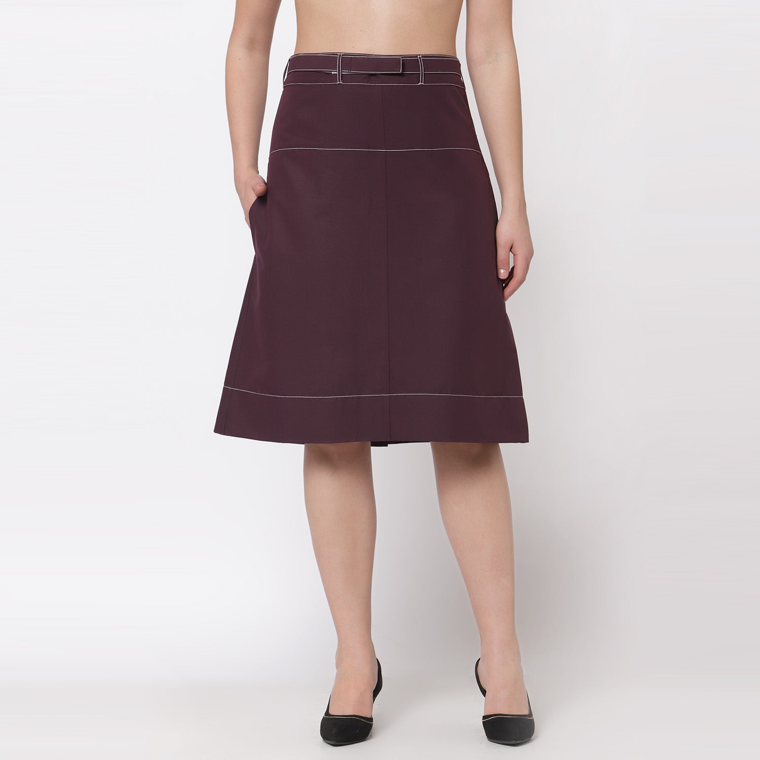 Purple Skirt With Grey Top Stitch