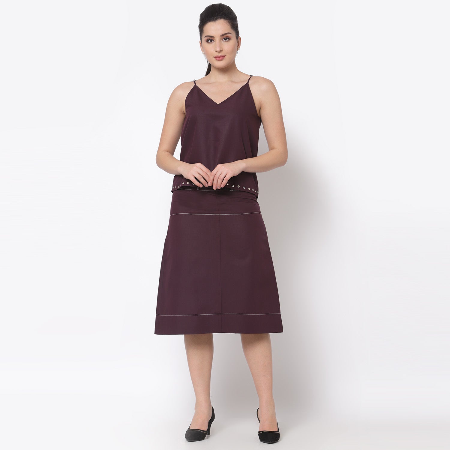 Purple Skirt With Grey Top Stitch