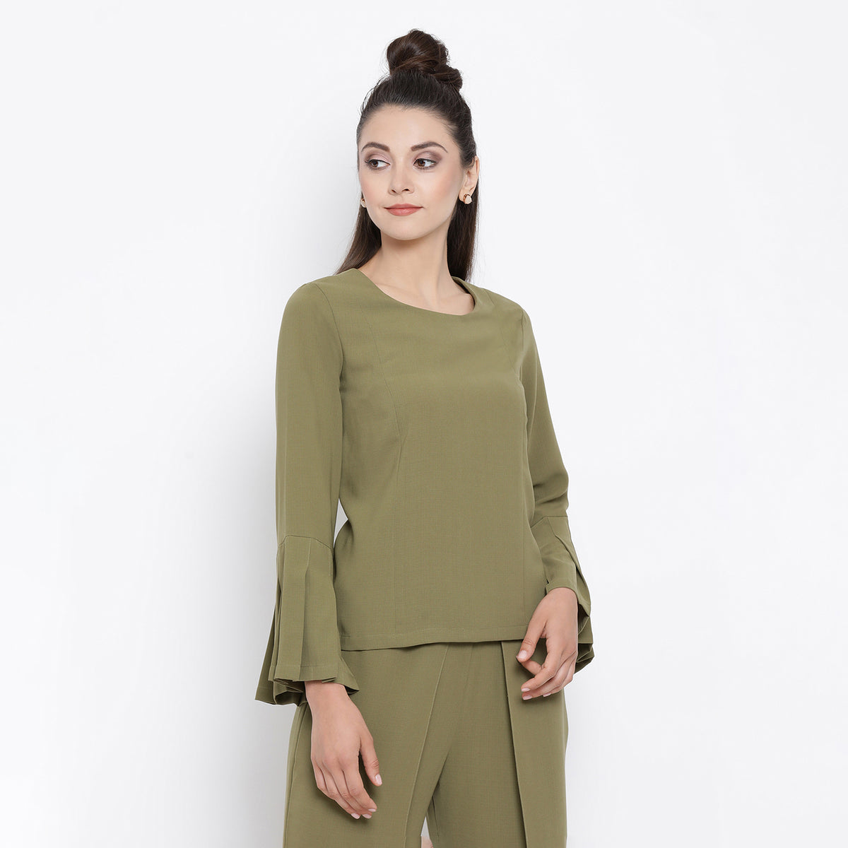 Olive Top With Pleated Cuff By Office & You