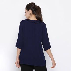 Blue Top With Frill Collar