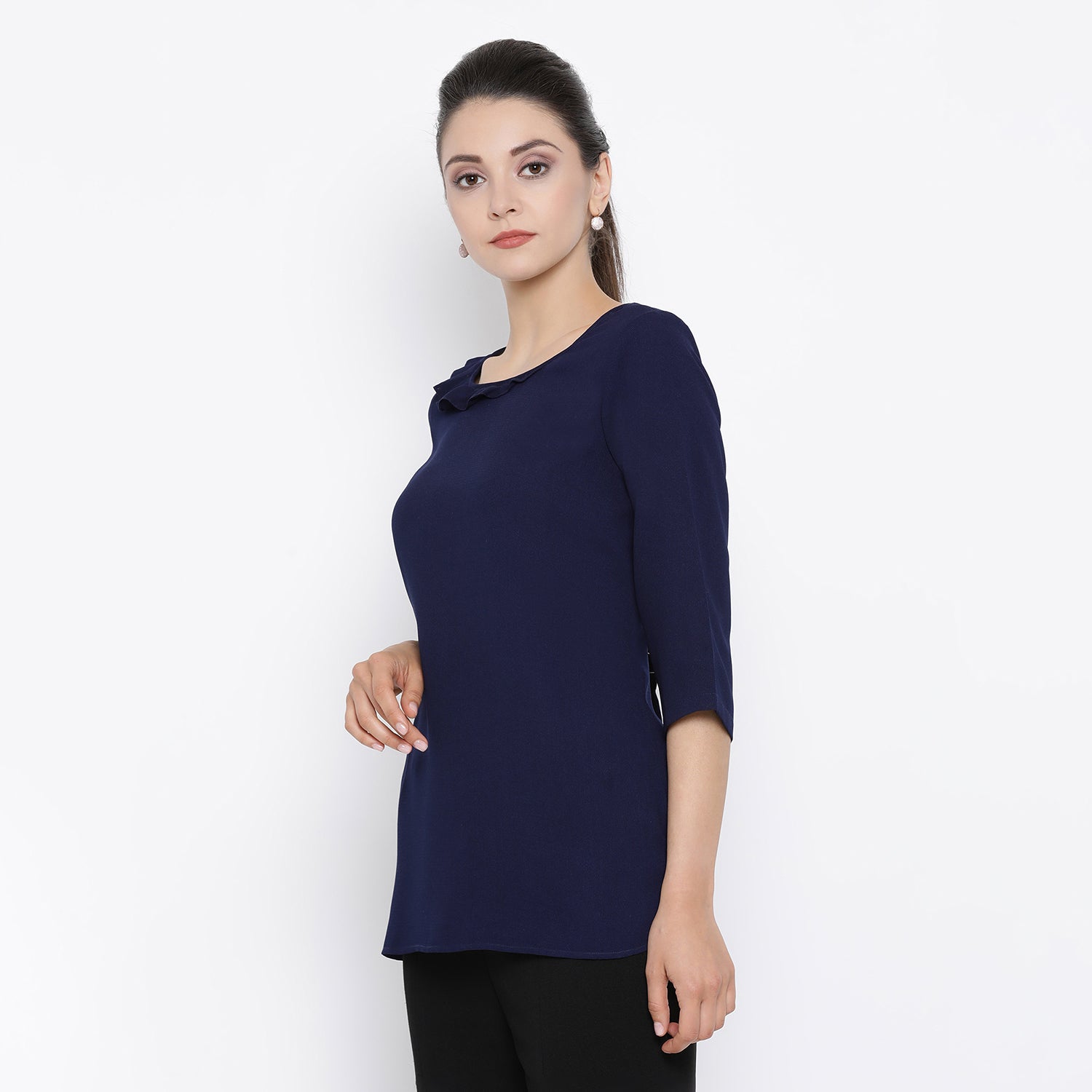 Blue Top With Frill Collar