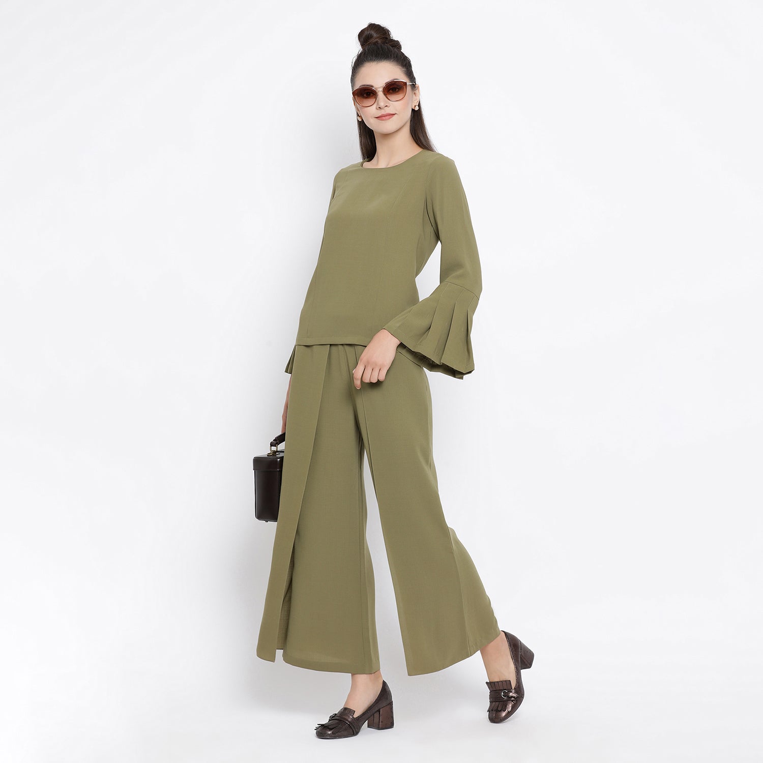 Olive Top With Pleated Cuff By Office & You