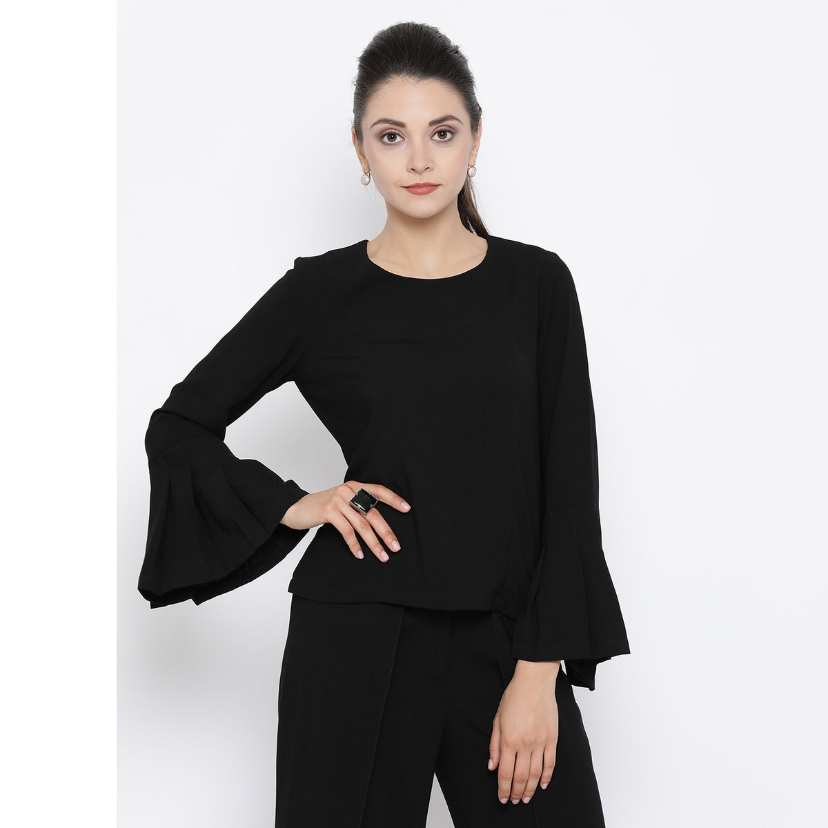 Black Top With Pleated Cuff By Office & You