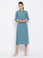 Teal Dress With Flap Pocket