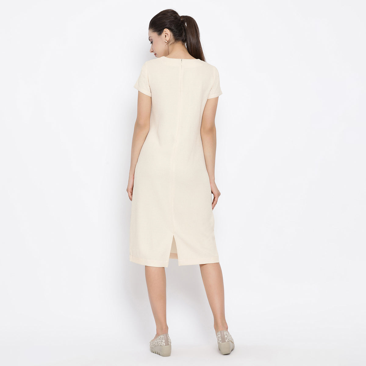 Off White Silk Linen Tunic With Side Pocket