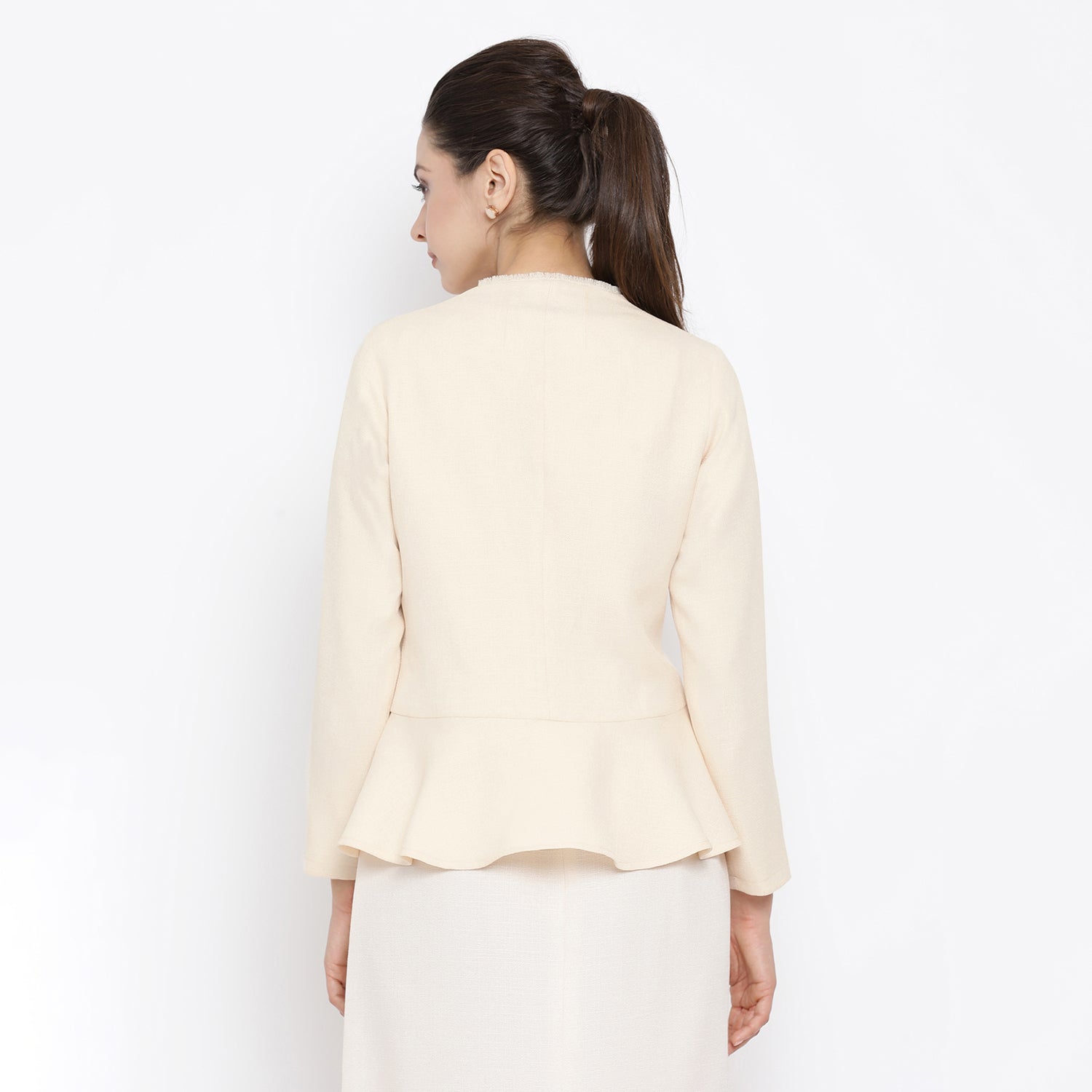 Off White Silk Linen Jacket With Fringes