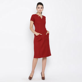 Red Silk Linen Tunic With Side Pocket