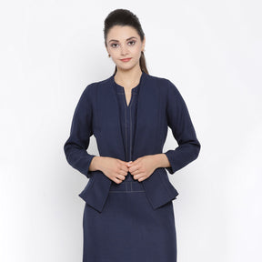 Blue Silk Linen Jacket With Fringes