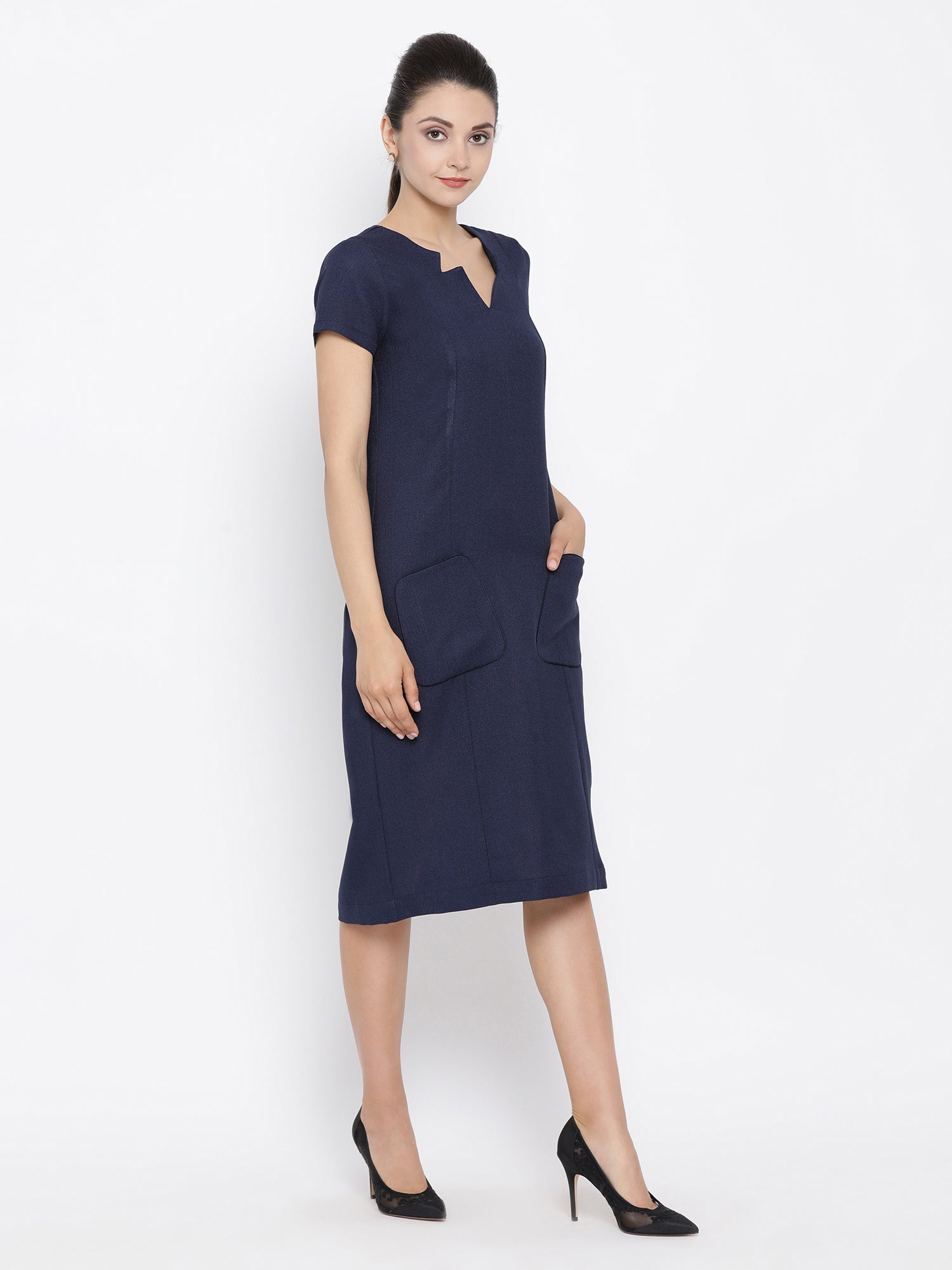 Blue Silk Linen Tunic With Side Pocket