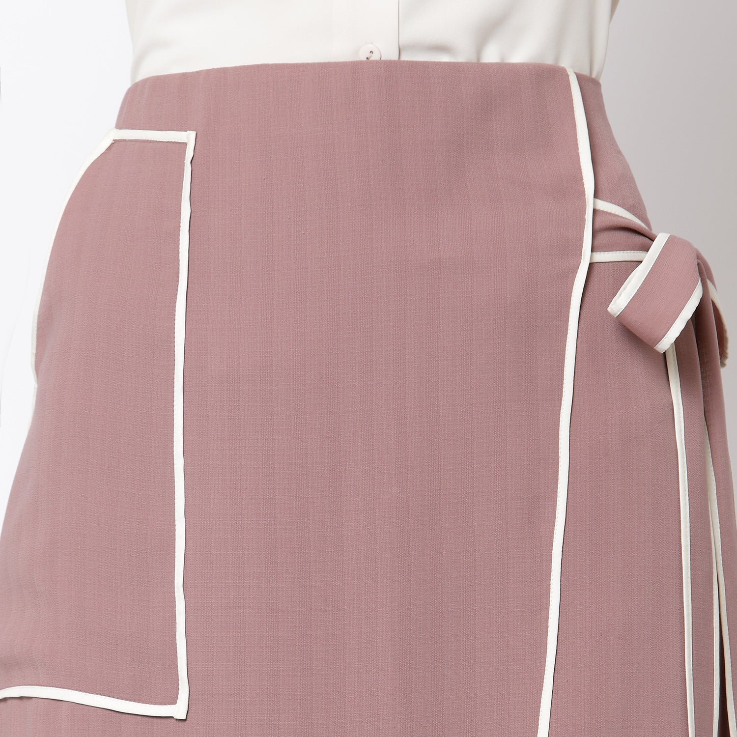 Pink Asymmetrical Skirt With Off White Piping