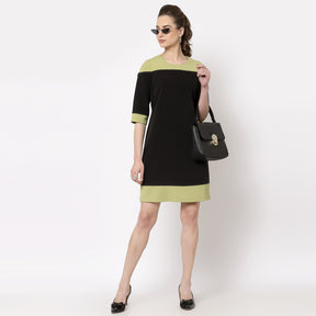 Black & olive top stitch dress