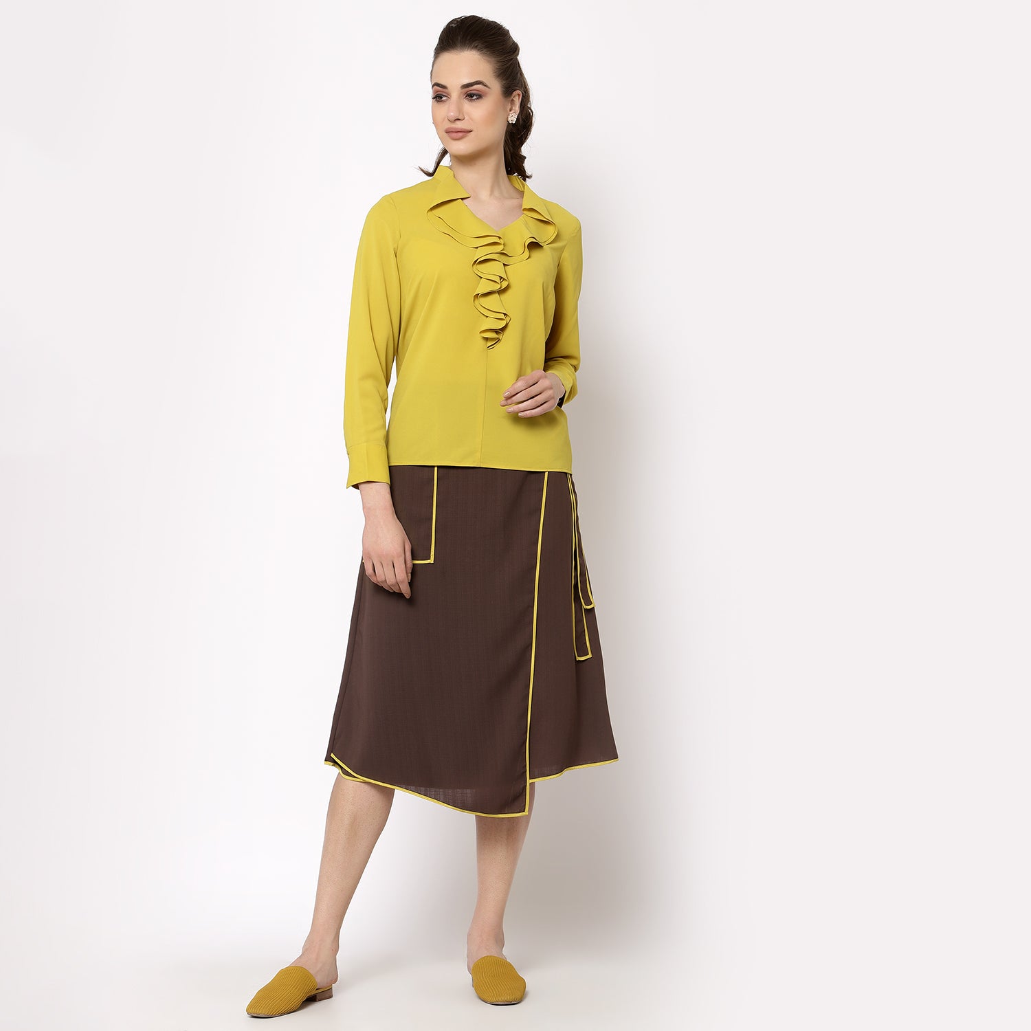 Yellow Top With Frill Collar