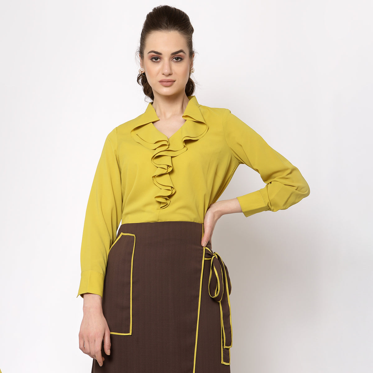 Buy Yellow Top for Women with Frill Collar Online