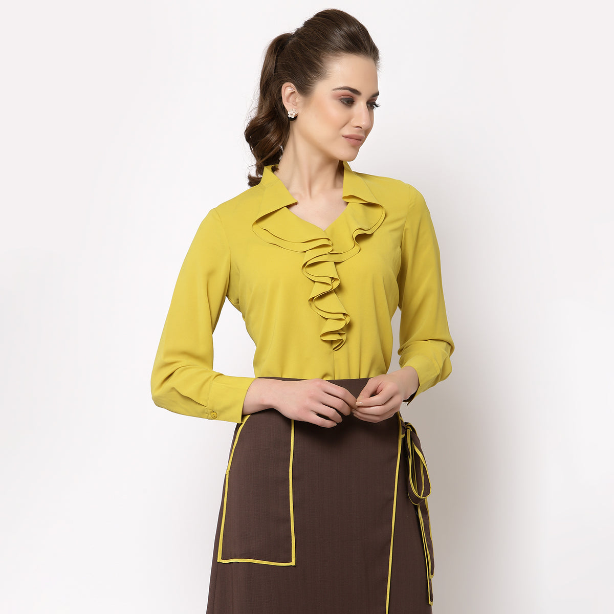 Yellow top with frill collar