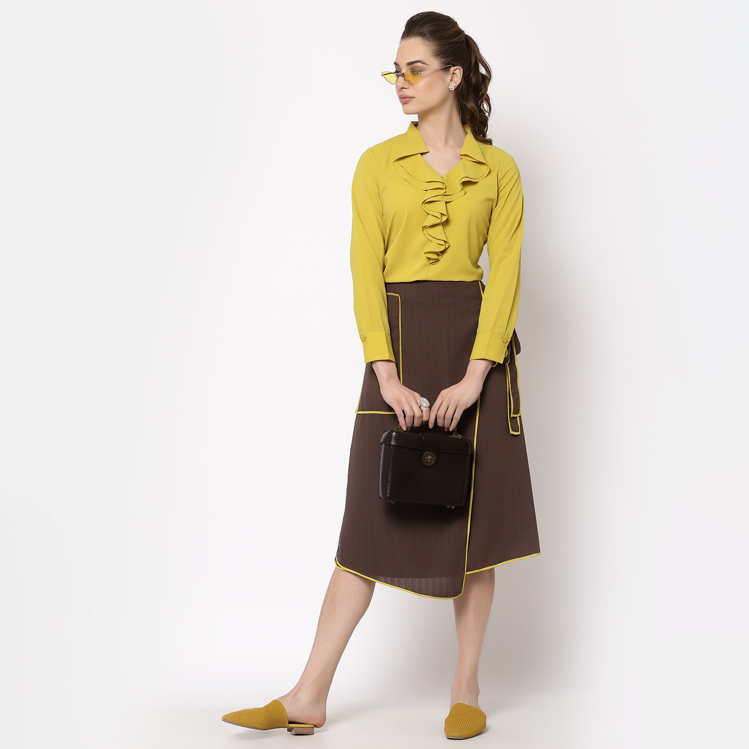 Yellow Top With Frill Collar