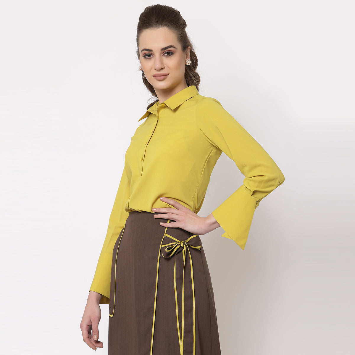 Yellow Shirt With Overlap Cuff