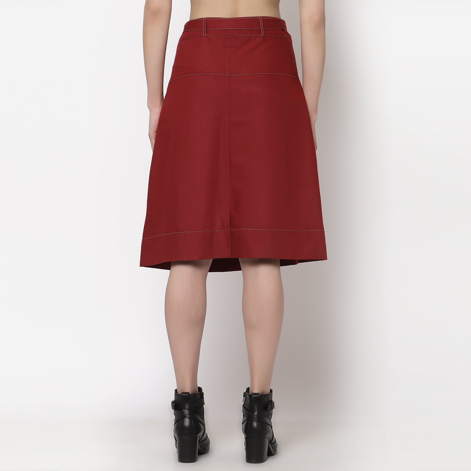 Red Skirt With Grey Top Stitch