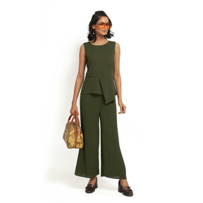 Green Crepe Top With Drape At Waist