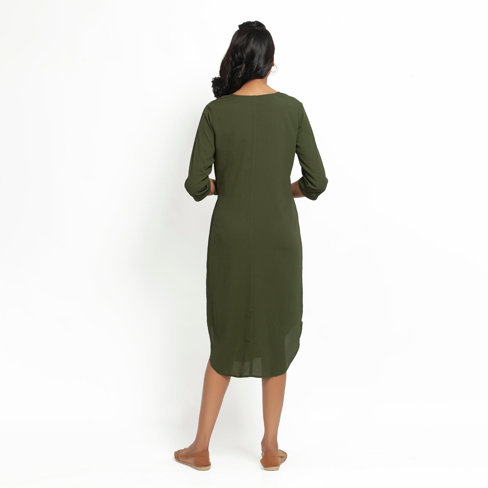 Green Crepe Tunic With Tie Knot