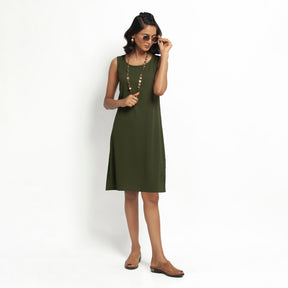 Green Crepe Without Sleeves Dress