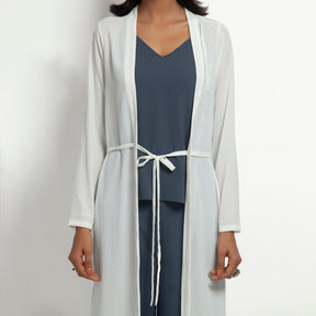 White Crepe Jacket With Tie Knot