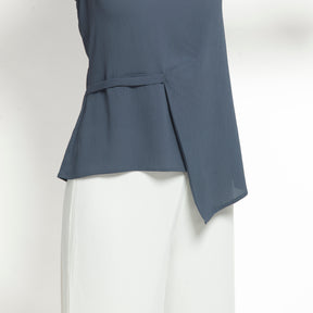 Stone Blue Crepe Top With Drape At Waist