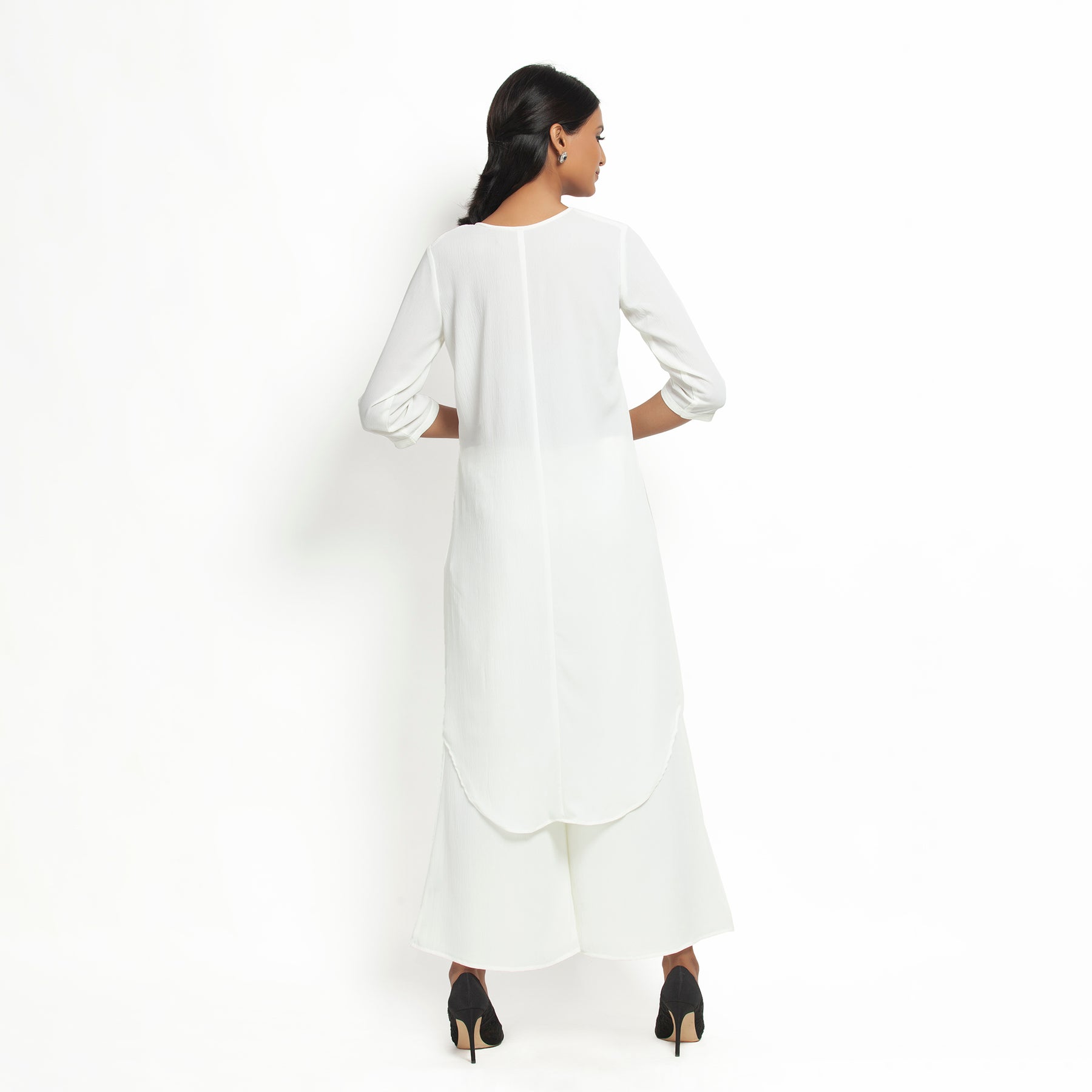 White Crepe Tunic With Tie Knot