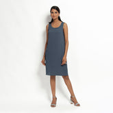 Stone Blue Crepe Without Sleeves Dress