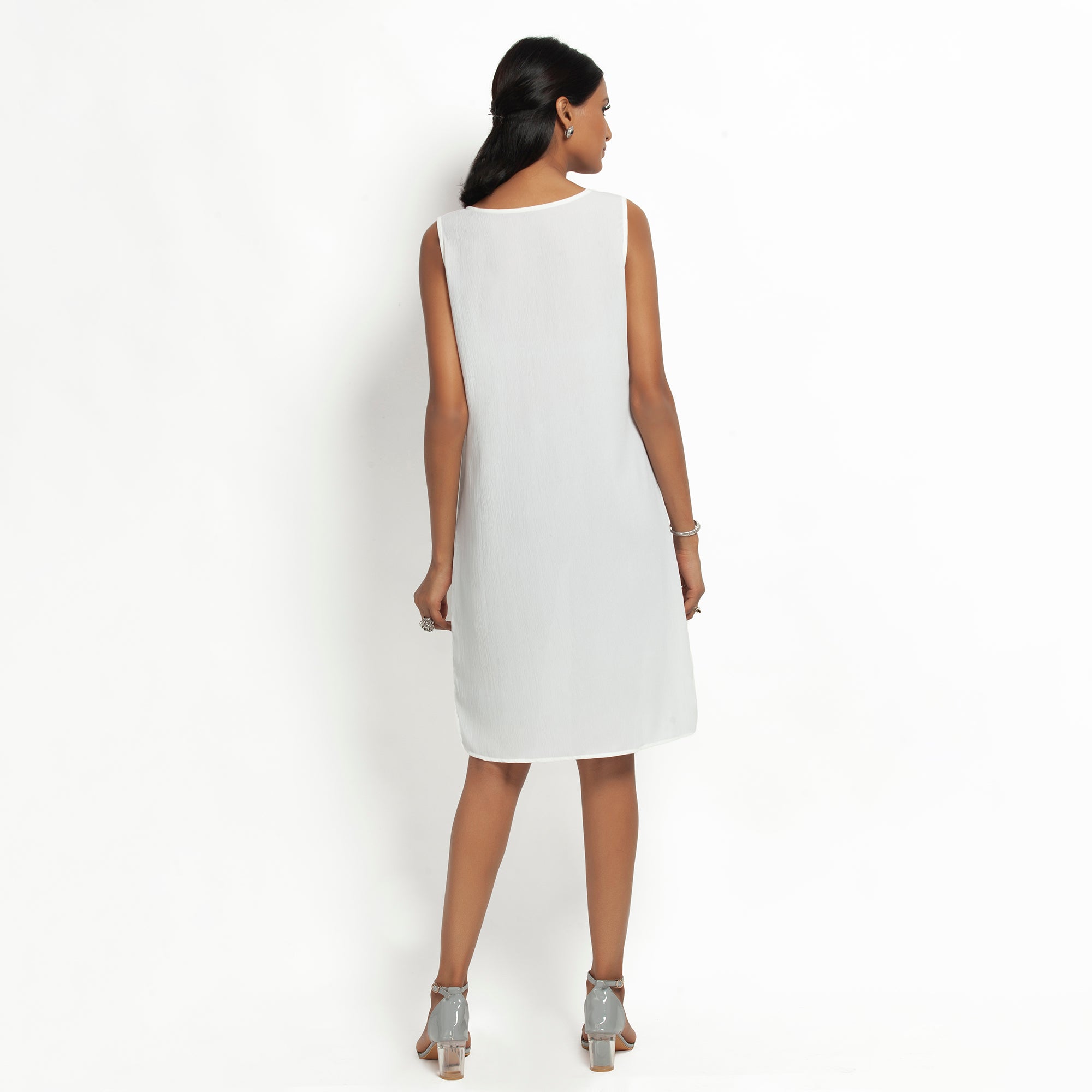 White Crepe Without Sleeves Dress