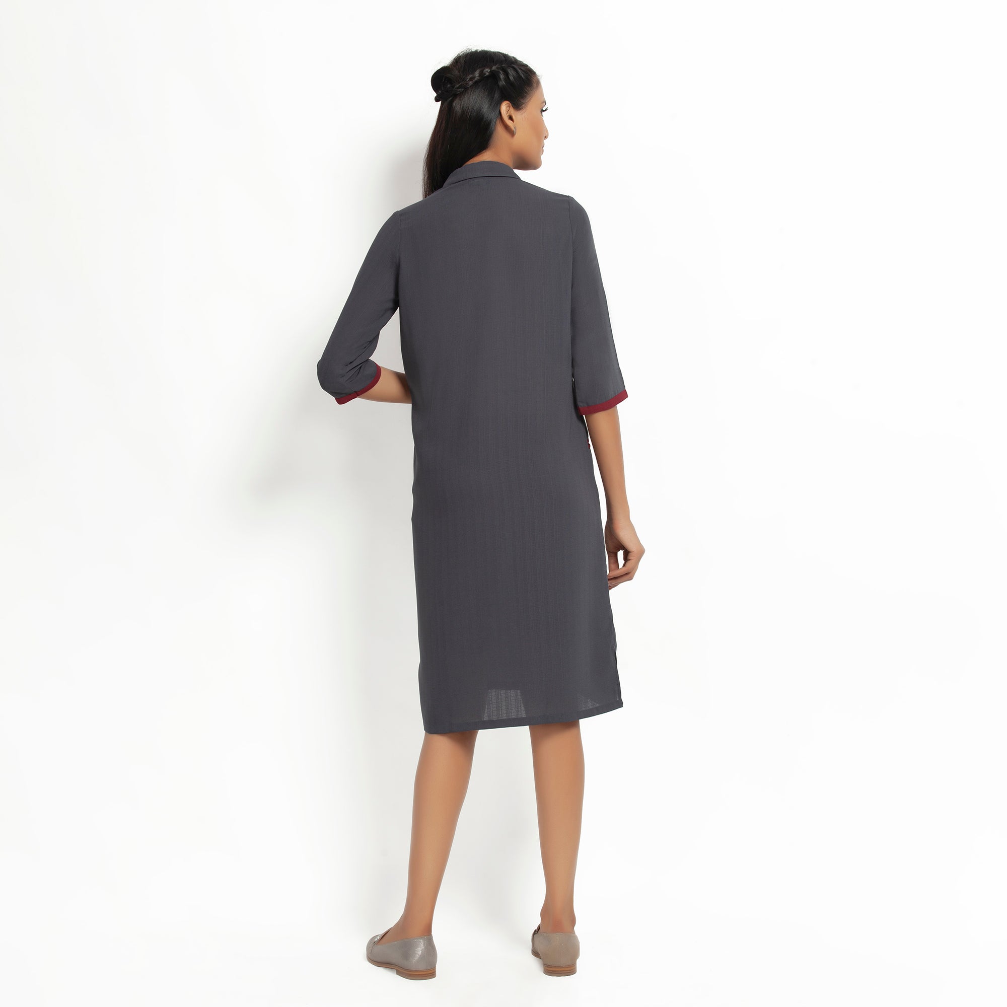 Dark Grey Straight Tunic Jacket With Contrast Pocket