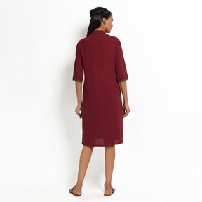 Maroon Straight Tunic Jacket With Contrast Pocket